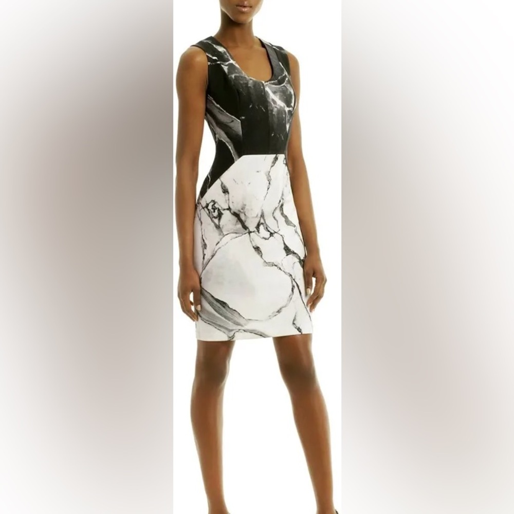 Roberto Rodriguez Marble Structured Shift Dress – Black & White – Size 4
